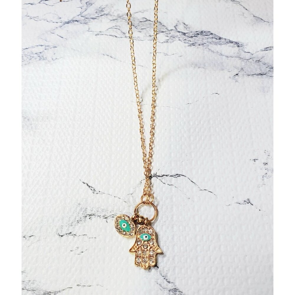 Women's Fashion Jewelry  Gold Evil Eye Hamsa Hand Pendant Necklace